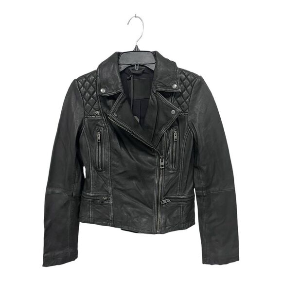 NWT ALL SAINTS | Black Cargo Distressed Leather Biker Jacket XS 2 - Picture 2 of 9
